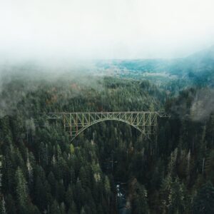 photo of bridge under white clouds